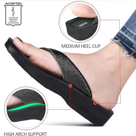 AEROTHOTIC  Slip On Recovery Footwear Plantar Fasciitis Flip Flops Sz: 39 Black - Picture 5 of 12